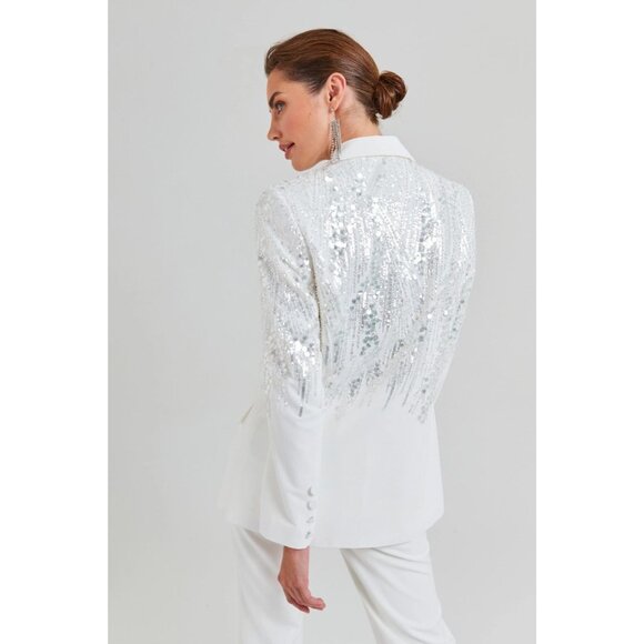 Nadine Marabi Lucille White Sequin Blazer Small NWT $495 - Picture 2 of 9